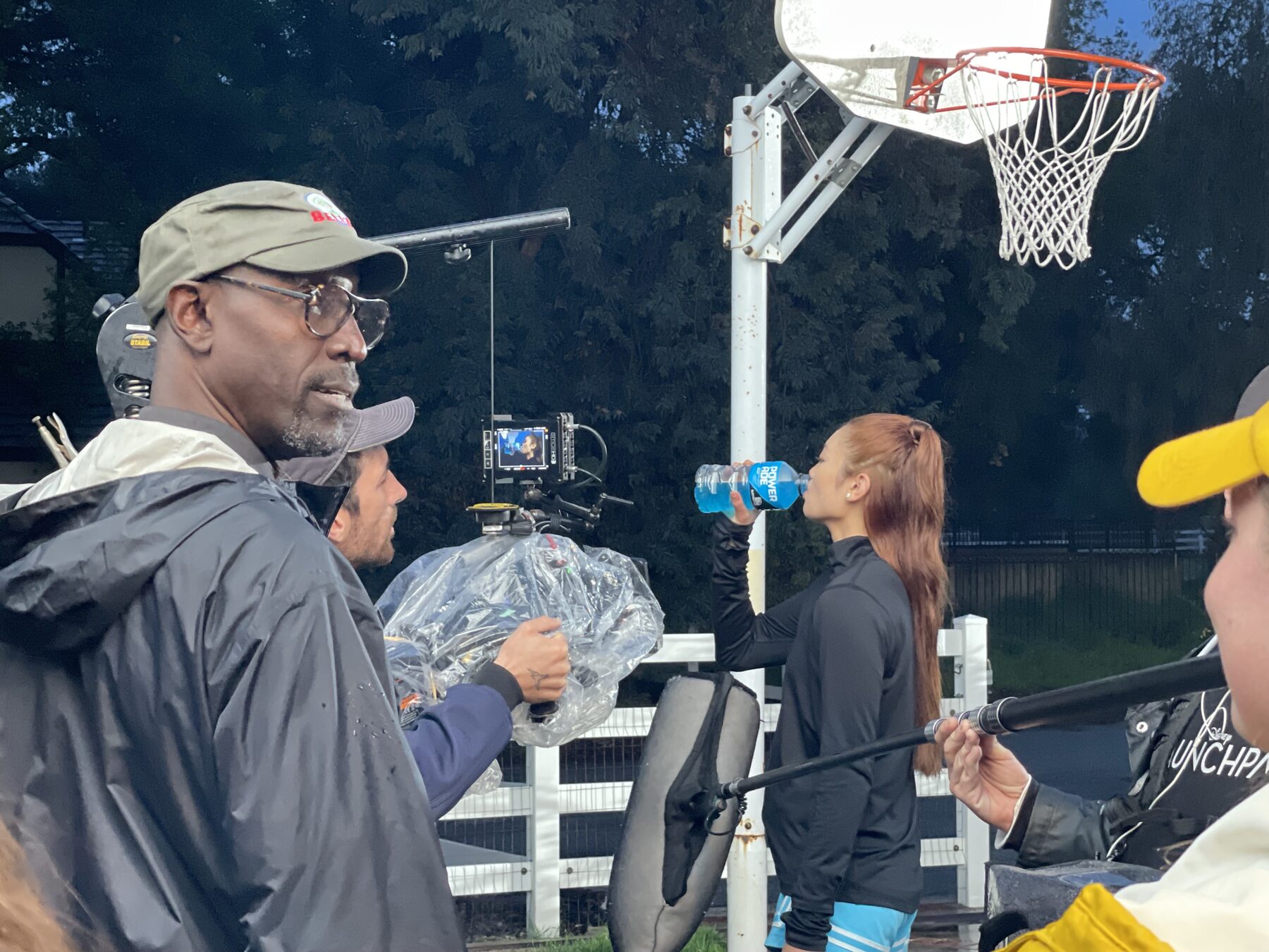 Branded commercial shoot at an outdoor basketball court